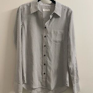 100% silk Equipment Black and White Striped Blouse